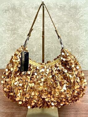 NWT SASHA New York Y2K Gold Sequin Hobo Shoulder Bag Glam Deadstock Purse